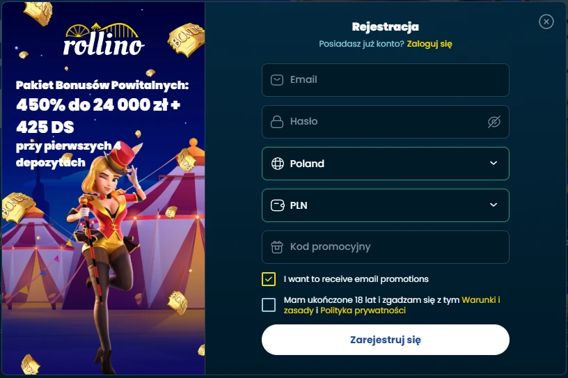 Rollino Casino Rejestracja